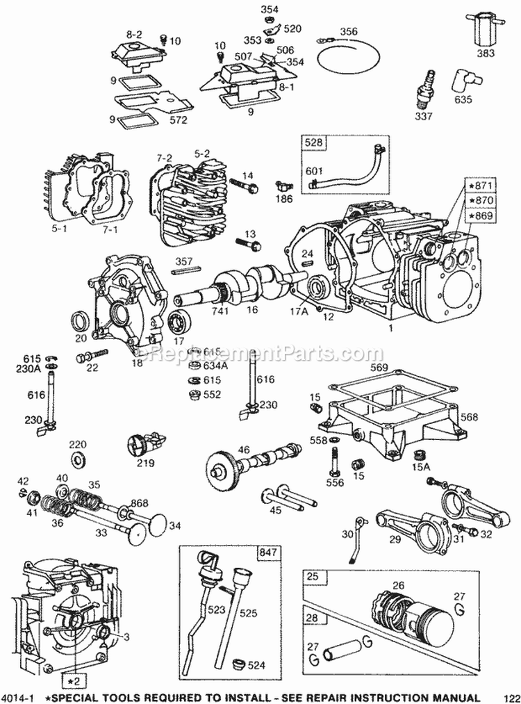 CylinderCylinder HeadsSump Diagram and Parts List for 401415-0146-99  Briggs and Stratton Engine